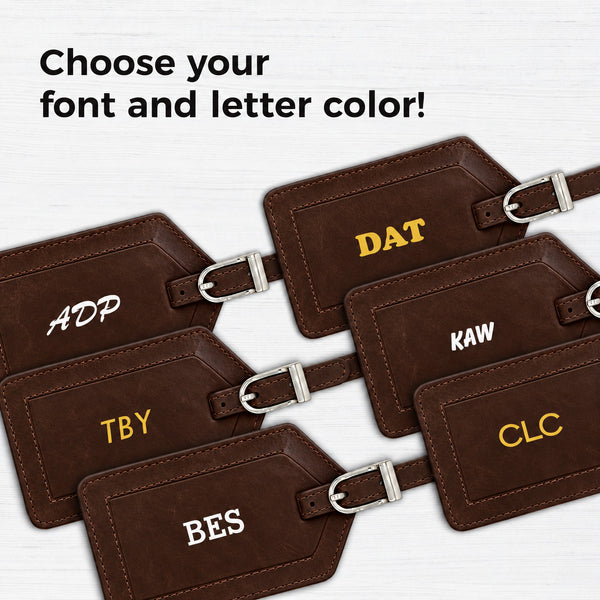 Personalized Monogrammed Leather Luggage Tags - 4 Pack