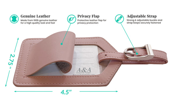 Personalized Monogrammed Leather Luggage Tags - 2 Pack