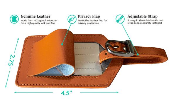 Personalized Monogrammed Leather Luggage Tags - 2 Pack