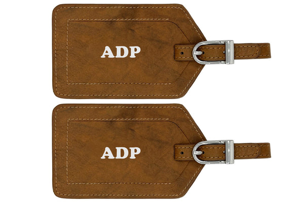 Personalized Monogrammed Leather Luggage Tags - 2 Pack
