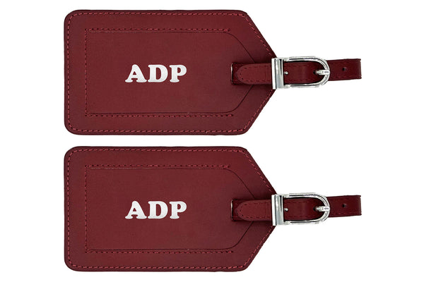 Personalized Monogrammed Leather Luggage Tags - 2 Pack