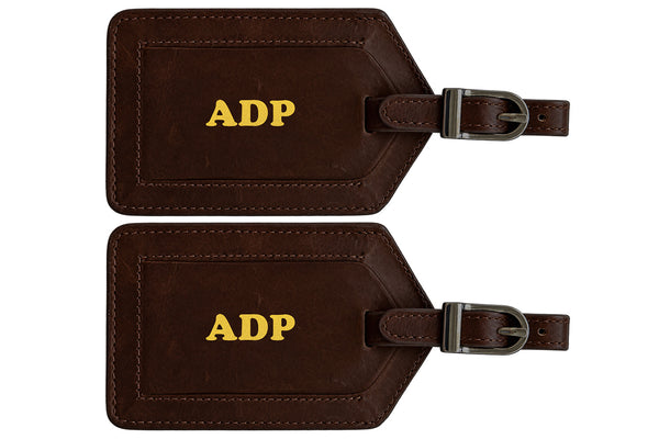 Personalized Monogrammed Leather Luggage Tags - 2 Pack