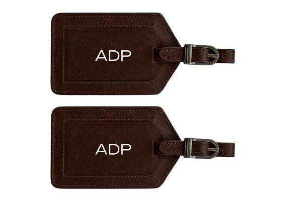 Personalized Monogrammed Leather Luggage Tags - 2 Pack