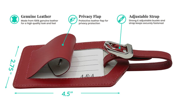 Personalized Monogrammed Leather Luggage Tags - 3 Pack