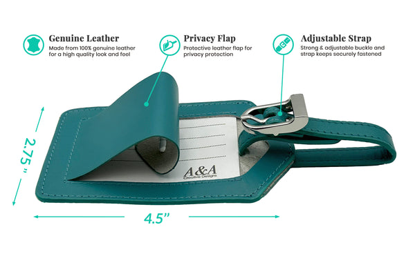 Personalized Monogrammed Leather Luggage Tags - 3 Pack