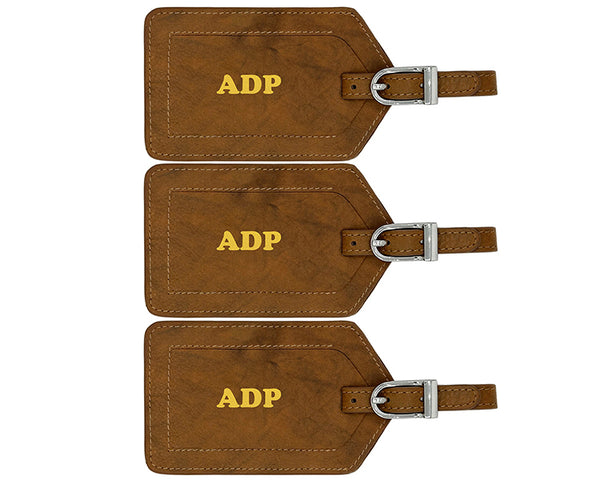 Personalized Monogrammed Leather Luggage Tags - 3 Pack - A&A Creative Designs