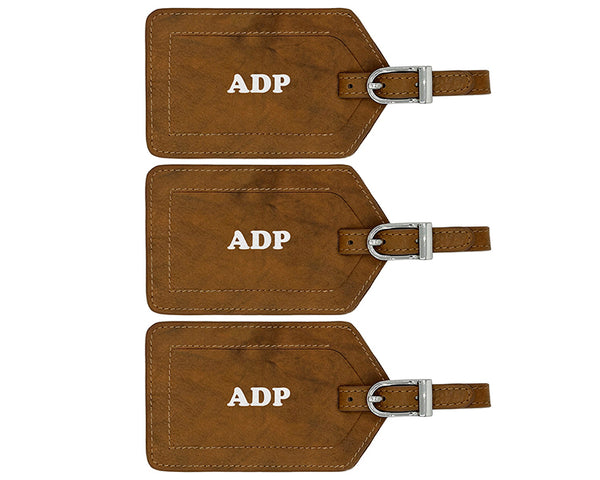 Personalized Monogrammed Leather Luggage Tags - 3 Pack - A&A Creative Designs