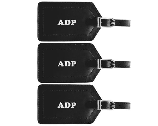 Personalized Monogrammed Leather Luggage Tags - 3 Pack