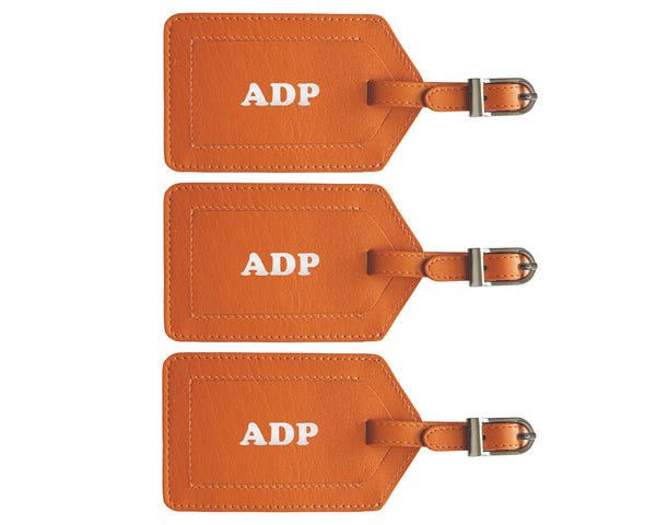 Personalized Monogrammed Leather Luggage Tags - 3 Pack