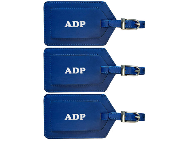 Personalized Monogrammed Leather Luggage Tags - 3 Pack