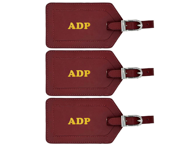 Personalized Monogrammed Leather Luggage Tags - 3 Pack