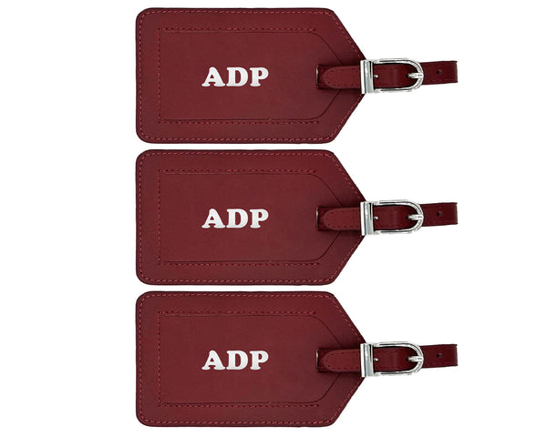 Personalized Monogrammed Leather Luggage Tags - 3 Pack