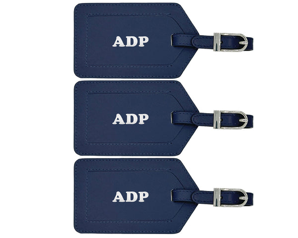 Personalized Monogrammed Leather Luggage Tags - 3 Pack