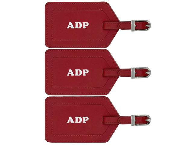 Personalized Monogrammed Leather Luggage Tags - 3 Pack