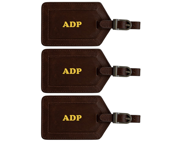 Personalized Monogrammed Leather Luggage Tags - 3 Pack