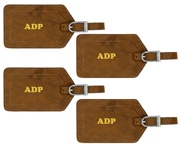 Personalized Monogrammed Leather Luggage Tags - 4 Pack - A&A Creative Designs
