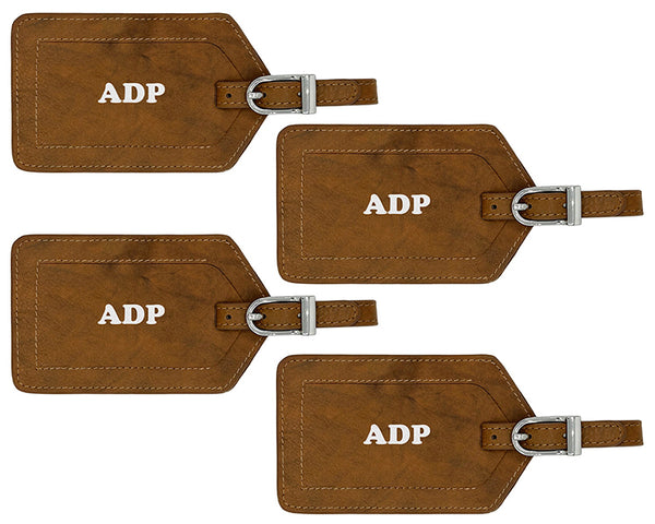 Personalized Monogrammed Leather Luggage Tags - 4 Pack - A&A Creative Designs