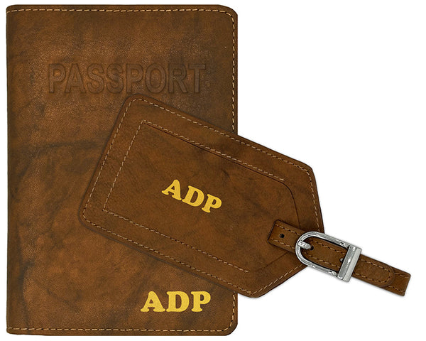 Personalized Monogrammed Leather RFID Passport Cover Holder and Luggage Tag - A&A Creative Designs