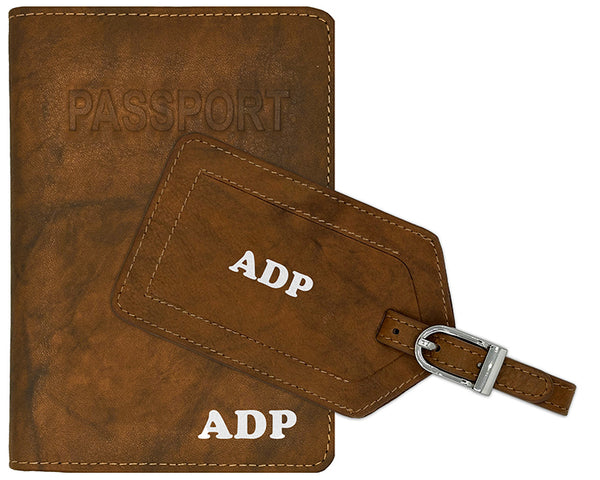Personalized Monogrammed Leather RFID Passport Cover Holder and Luggage Tag - A&A Creative Designs