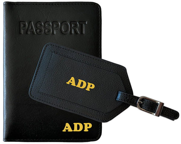 Personalized Monogrammed Leather RFID Passport Cover Holder and Luggage Tag - A&A Creative Designs