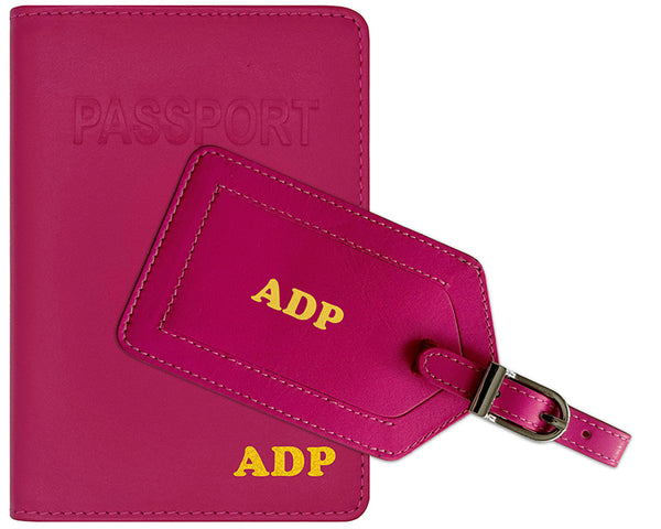 Personalized Monogrammed Leather RFID Passport Cover Holder and Luggage Tag - A&A Creative Designs