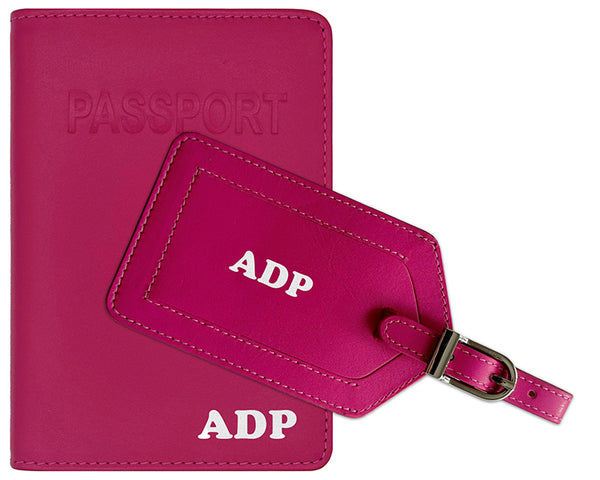 Personalized Monogrammed Leather RFID Passport Cover Holder and Luggage Tag - A&A Creative Designs