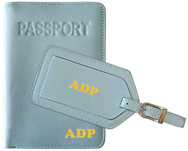 Personalized Monogrammed Leather RFID Passport Cover Holder and Luggage Tag - A&A Creative Designs