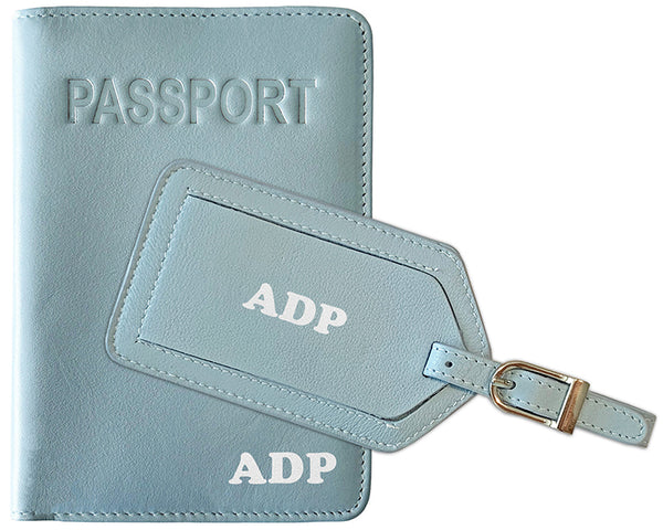 Personalized Monogrammed Leather RFID Passport Cover Holder and Luggage Tag - A&A Creative Designs