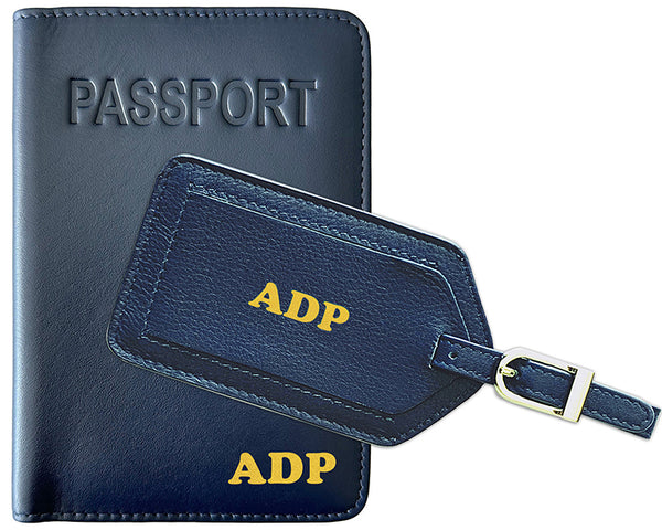 Personalized Monogrammed Leather RFID Passport Cover Holder and Luggage Tag - A&A Creative Designs