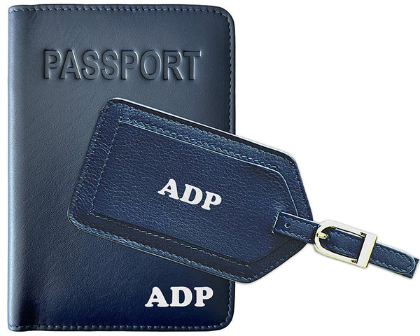 Personalized Monogrammed Leather RFID Passport Cover Holder and Luggage Tag - A&A Creative Designs
