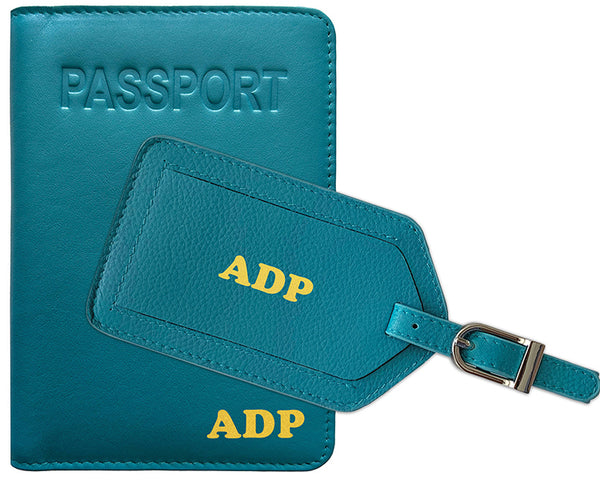 Personalized Monogrammed Leather RFID Passport Cover Holder and Luggage Tag - A&A Creative Designs