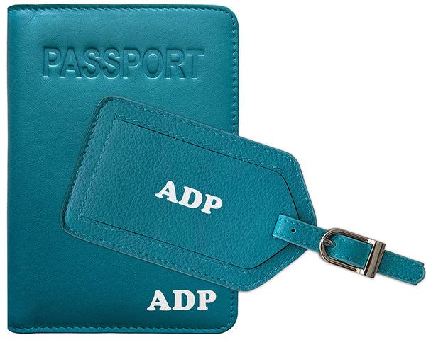 Personalized Monogrammed Leather RFID Passport Cover Holder and Luggage Tag - A&A Creative Designs