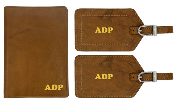 Personalized Monogrammed Leather RFID Passport Wallet and 2 Luggage Tags - A&A Creative Designs