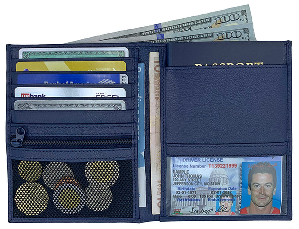 Deluxe Personalized Monogrammed Leather RFID Passport Wallet and Luggage Tag