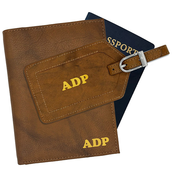 Deluxe Personalized Monogrammed Leather RFID Passport Wallet and Luggage Tag