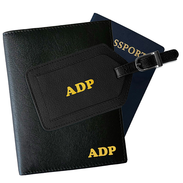 Deluxe Personalized Monogrammed Leather RFID Passport Wallet and Luggage Tag