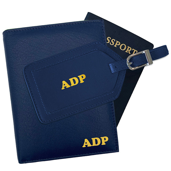 Deluxe Personalized Monogrammed Leather RFID Passport Wallet and Luggage Tag