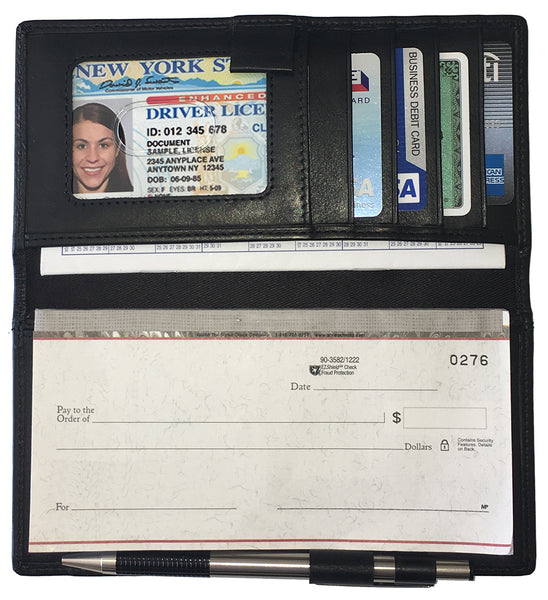 RFID Leather Checkbook Cover with Credit Card Slots and Pen Holder - A&A Creative Designs