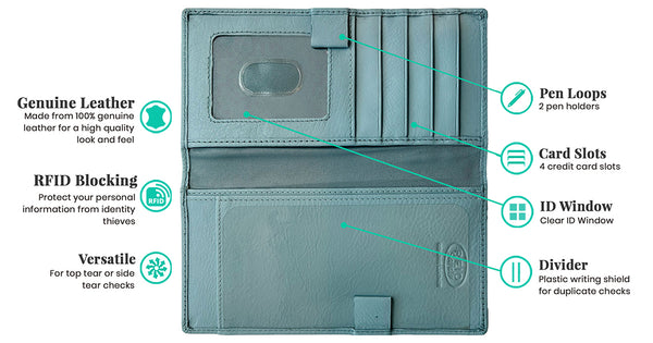 RFID Leather Checkbook Cover with Credit Card Slots and Pen Holder - A&A Creative Designs
