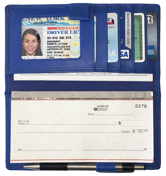 RFID Leather Checkbook Cover with Credit Card Slots and Pen Holder - A&A Creative Designs