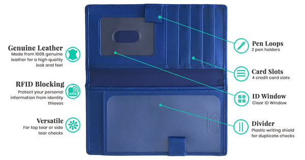 RFID Leather Checkbook Cover with Credit Card Slots and Pen Holder - A&A Creative Designs