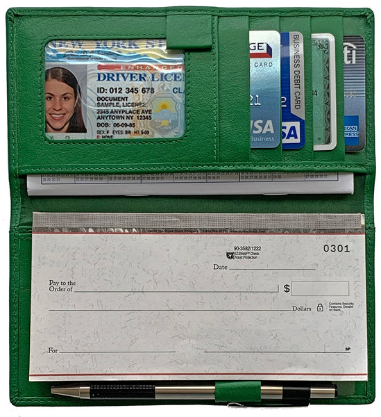 RFID Leather Checkbook Cover with Credit Card Slots and Pen Holder - A&A Creative Designs