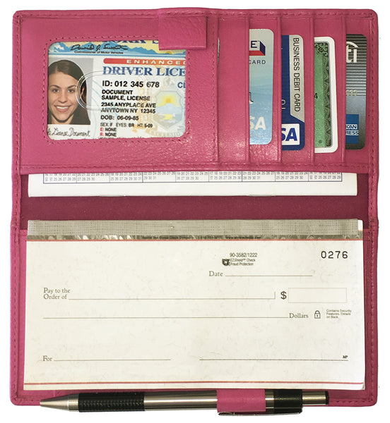 RFID Leather Checkbook Cover with Credit Card Slots and Pen Holder - A&A Creative Designs