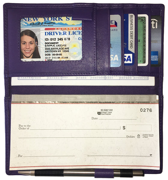 RFID Leather Checkbook Cover with Credit Card Slots and Pen Holder - A&A Creative Designs