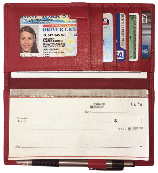 RFID Leather Checkbook Cover with Credit Card Slots and Pen Holder - A&A Creative Designs