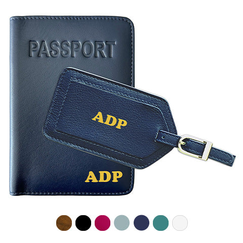 Personalized Monogrammed Leather RFID Passport Cover Holder and Luggage Tag - A&A Creative Designs