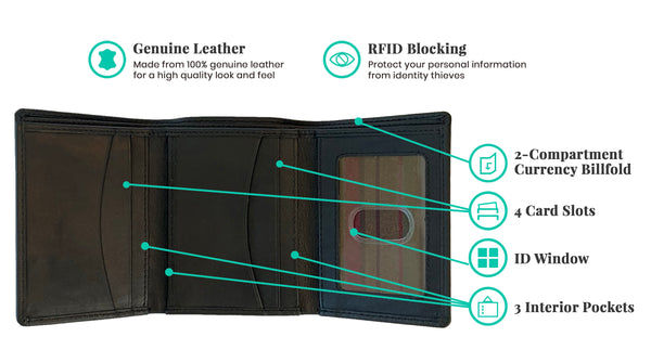 Personalized RFID Blocking Leather Trifold Men's Wallet - A&A Creative Designs