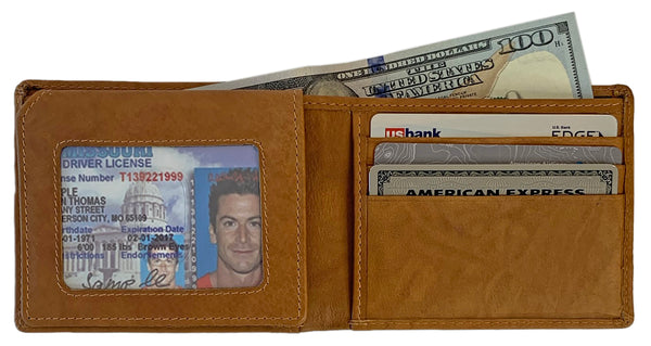 Personalized RFID Blocking Leather Bifold Men's Wallet With ID Window - A&A Creative Designs