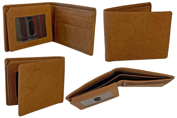 Personalized RFID Blocking Leather Bifold Men's Wallet With ID Window - A&A Creative Designs