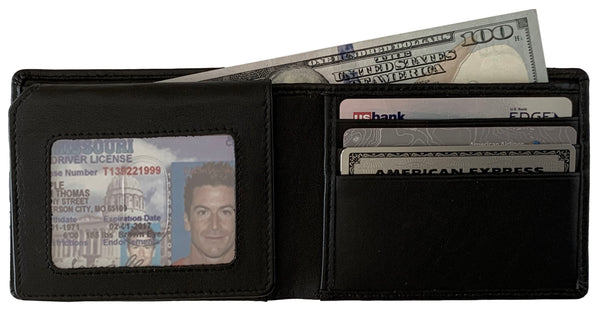 Personalized RFID Blocking Leather Bifold Men's Wallet With ID Window - A&A Creative Designs